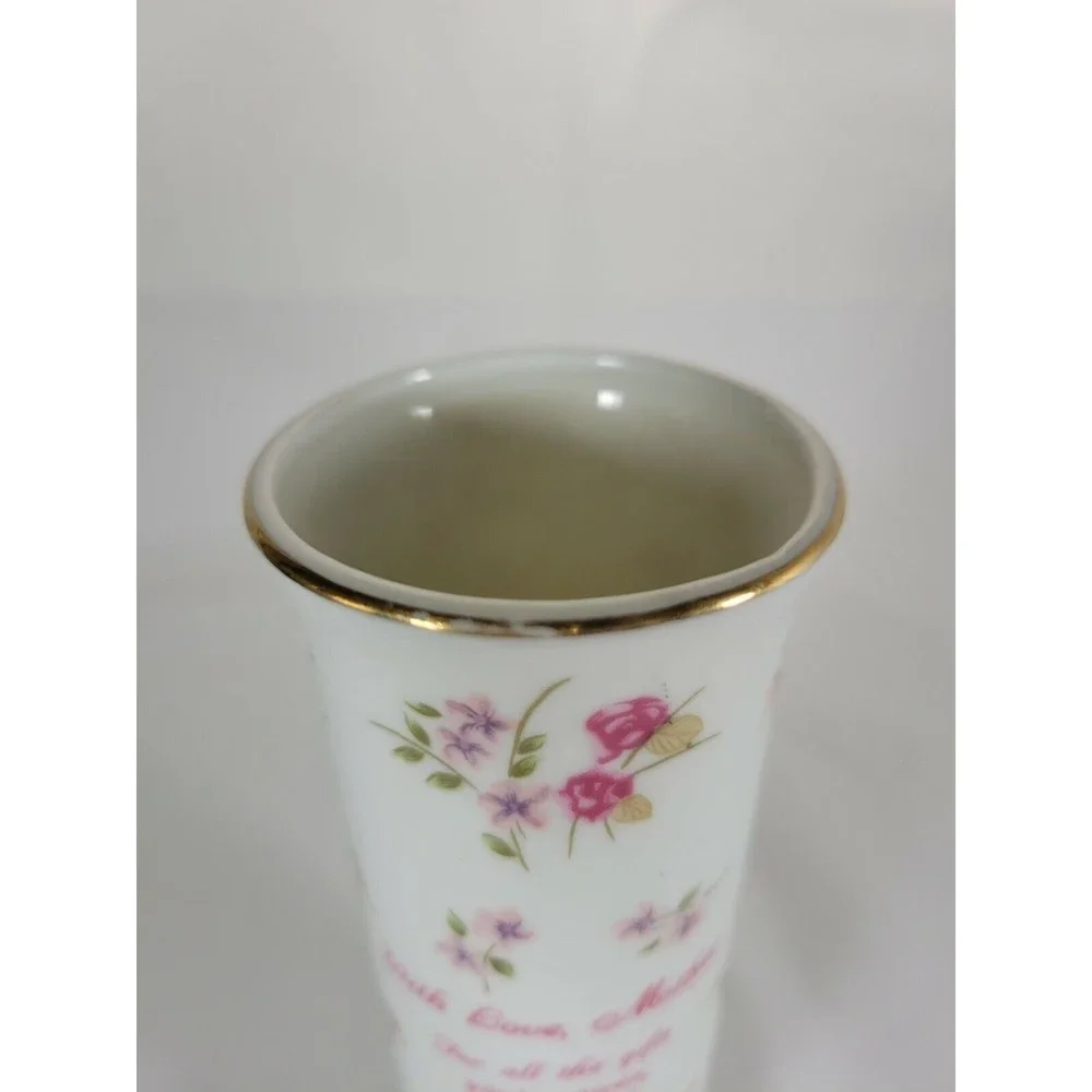 Porcelain Bud Vase Pink Floral With‎ Love Mother Poem. Russ Berrie #4957 Gift